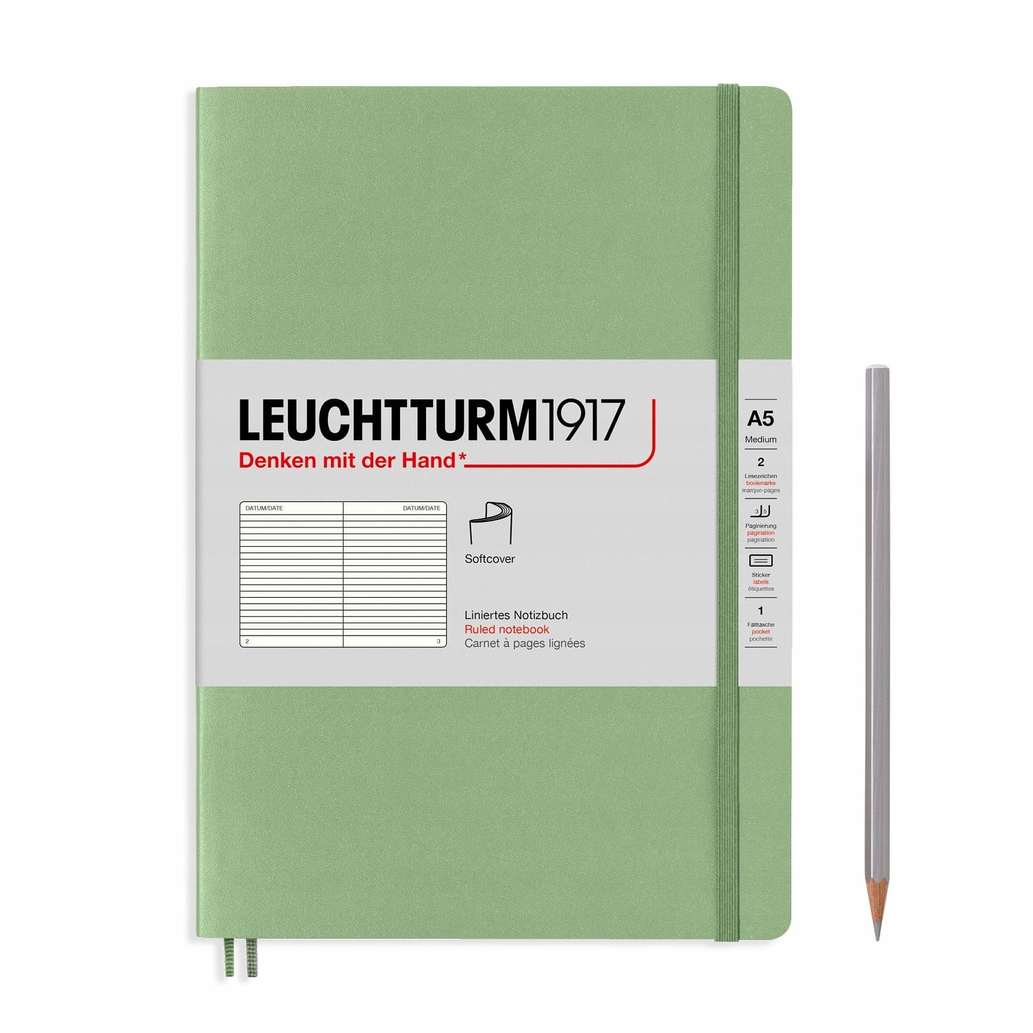 Notatnik Leuchtturm1917 Medium A5, miękka oprawa, linie, sage