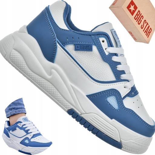 Sneakersy damskie Big Star NN274670 biało niebieskie sportowe eko skóra