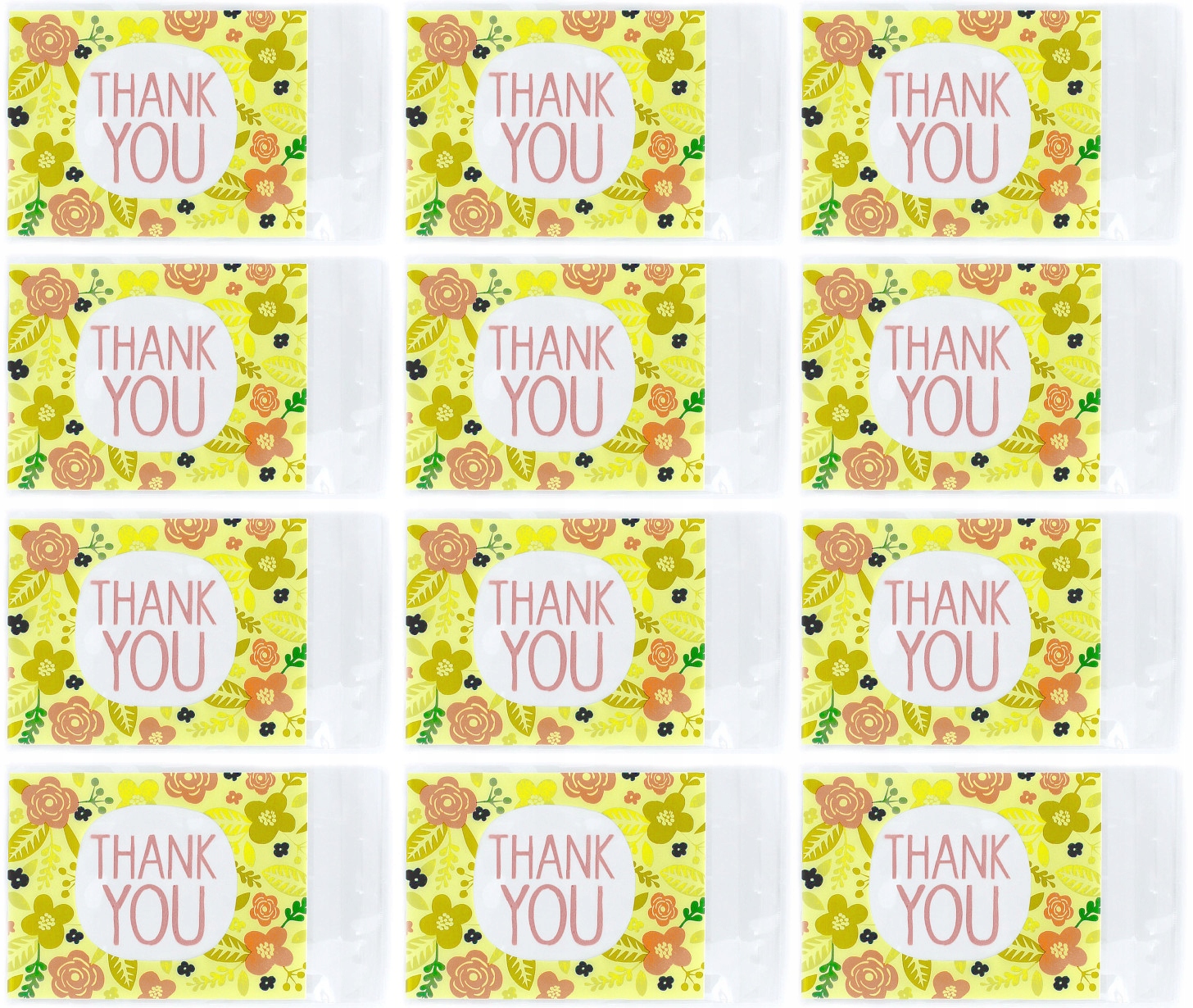 Woreczki Foliowe Celofan z Klejem 13x10 Opakowanie Ozdobne Thank You 12szt