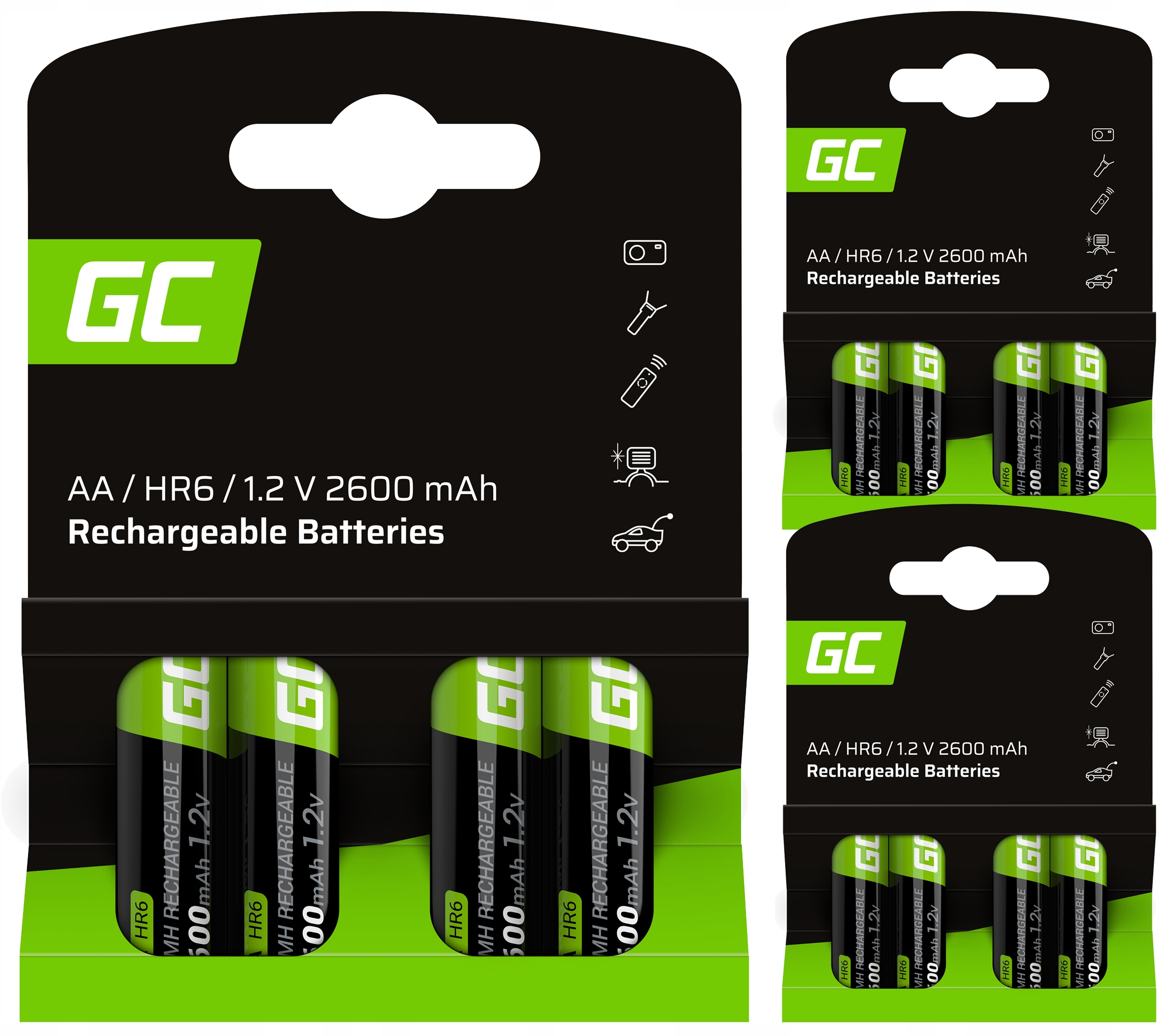 12 x Akumulátorové Baterie Aa R6 Green Cell 2600 mAh Pro Dálkové Ovládání