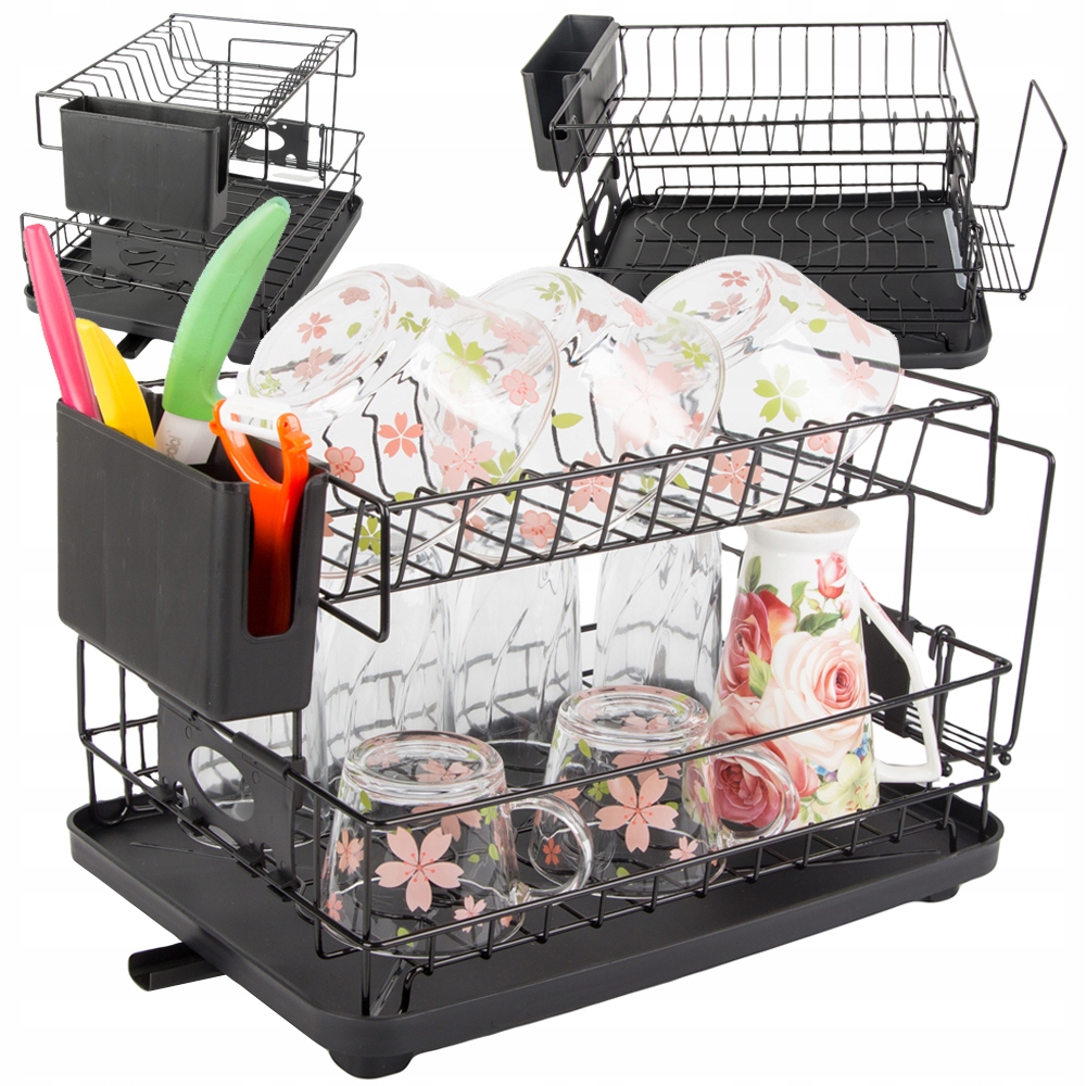 Levně Odkapávač Na Nádobí Dvouúrovňový S Tácem Na Talíře Příbory Hrnky