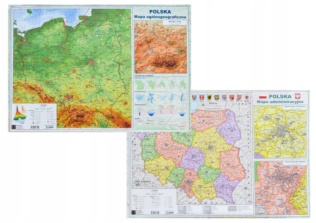 

Polska Podkładka Mapa Fizyczna Administracyjna