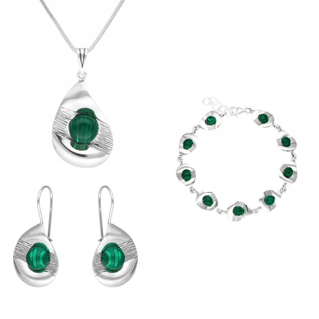 Komplet s malachitem stříbro