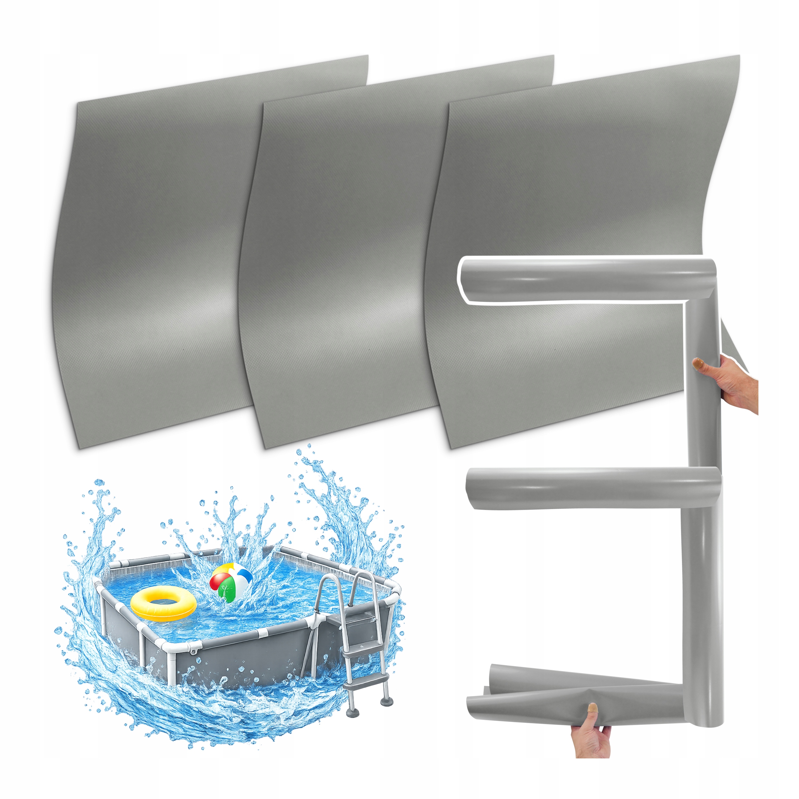 Sada 3 Pvc záplat 50x50 cm šedé pro lepení bazénů s šedými nafukovacími čluny