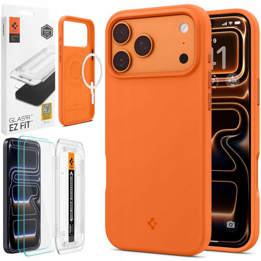 Spigen: Pouzdro Silicone Fit MagSafe Oranžové 2x Sklo pro iPhone 17 Pro