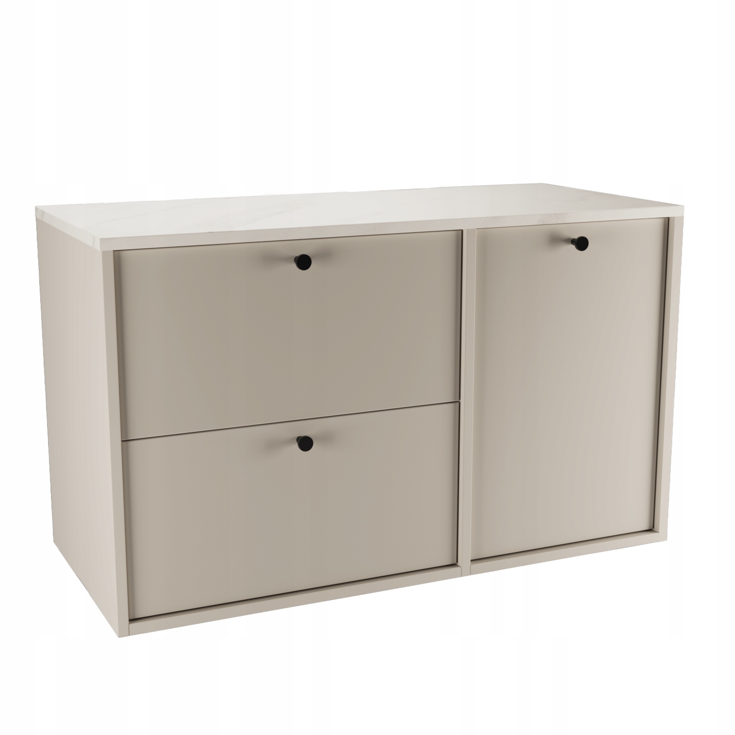 Koupelnová skříňka s košem na prádlo 100 cm Kašmír/Mramor Bílá Belino