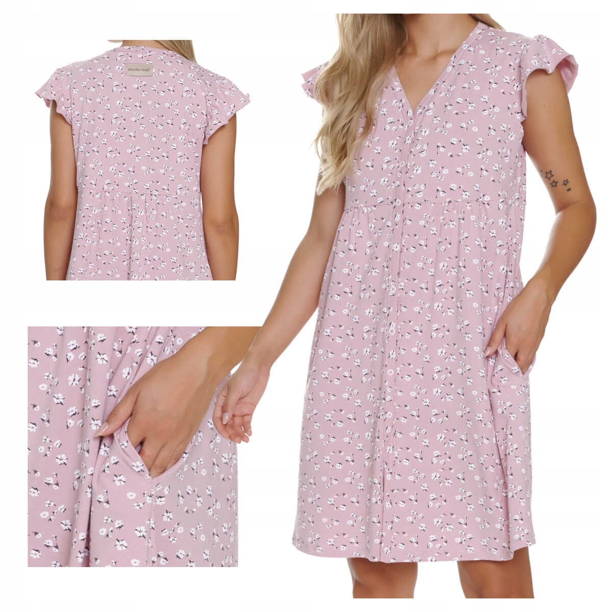 Doctornap Košile noční dámská bavlněná s květinami Tcb 5327 růžová L