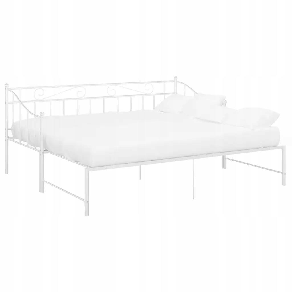 Pohovka 2v1 s výsuvným lůžkem, kov, bílá, 206,5x185x89,5 cm