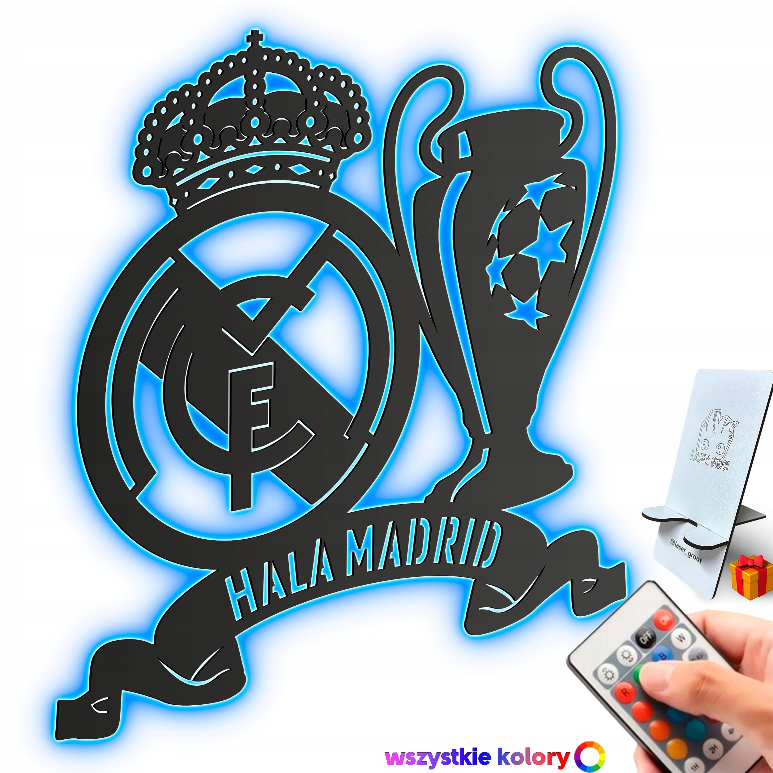 Dřevěný 3D obraz Hala Madrid Fotbalová nástěnná Noční Lampa Led XL