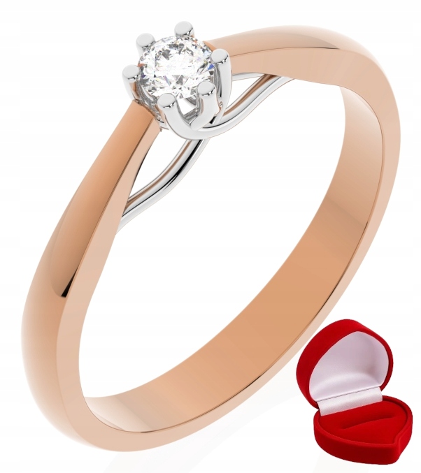 Zlatý Prstýnek 585 14k Brylant 0,09 ct Růžové Zlato R19