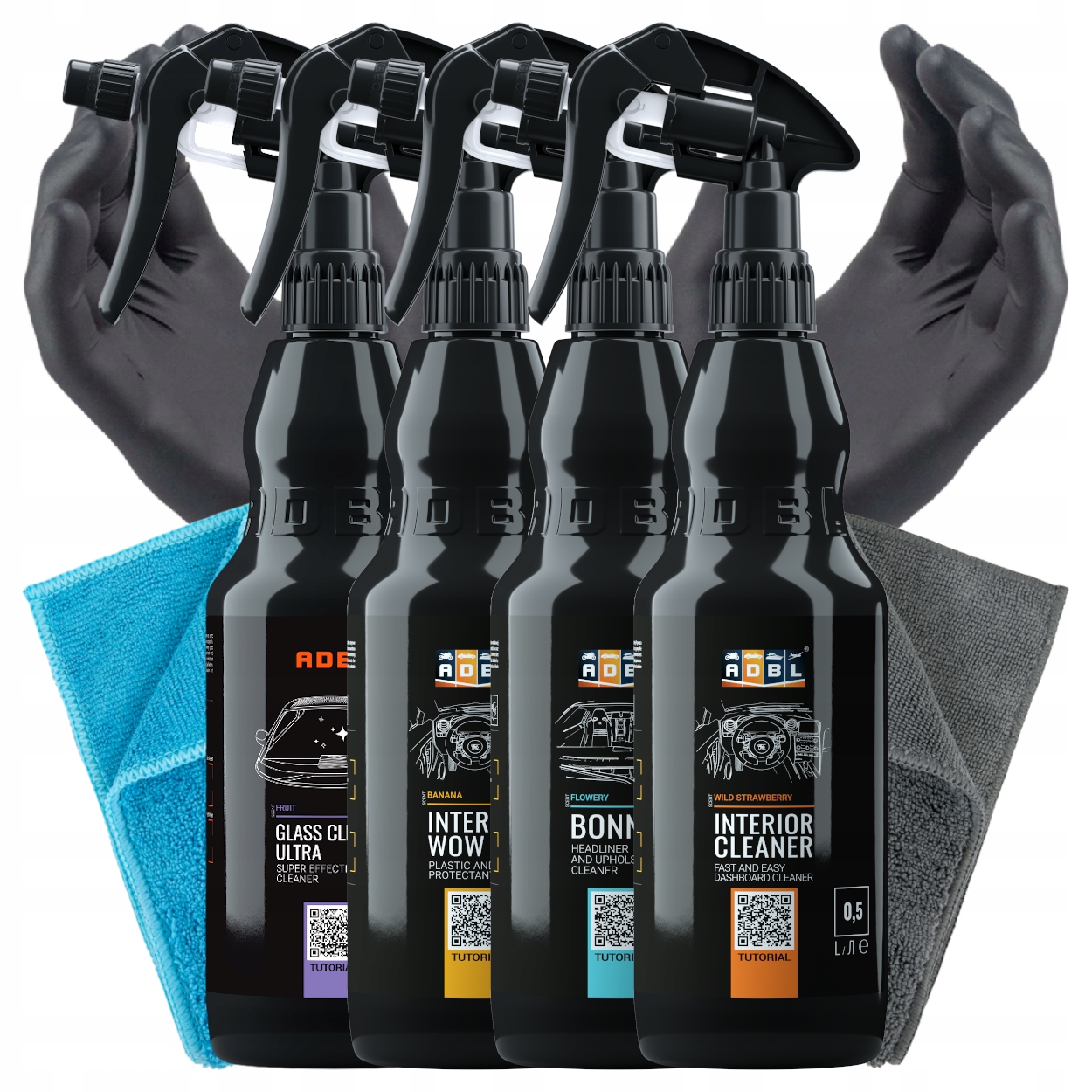 Adbl Duży Zestaw Kosmetyków Do Czyszczenia Wnętrza Auta Kokpitu 4x500ml