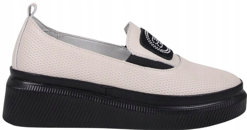 DAMSKIE SKÓRZANE PÓŁBUTY NA KOTURNIE PLATFORMIE BEŻOWE Kod producenta 87980 BEŻOWE