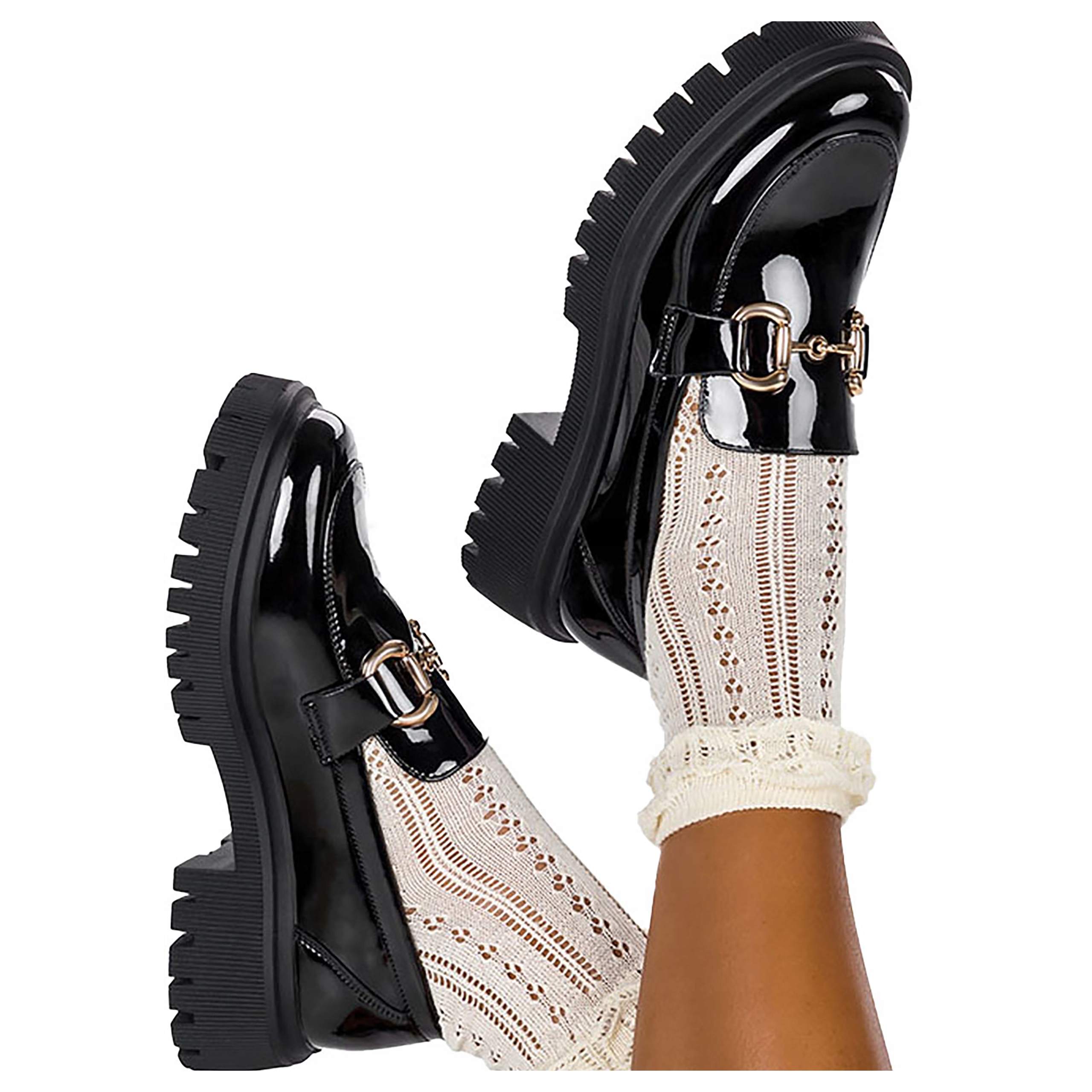 MOKASYNY PÓŁBUTY DAMSKIE WSUWANE MODNA SPRZĄCZKA STABILNA PLATFORMA r 40