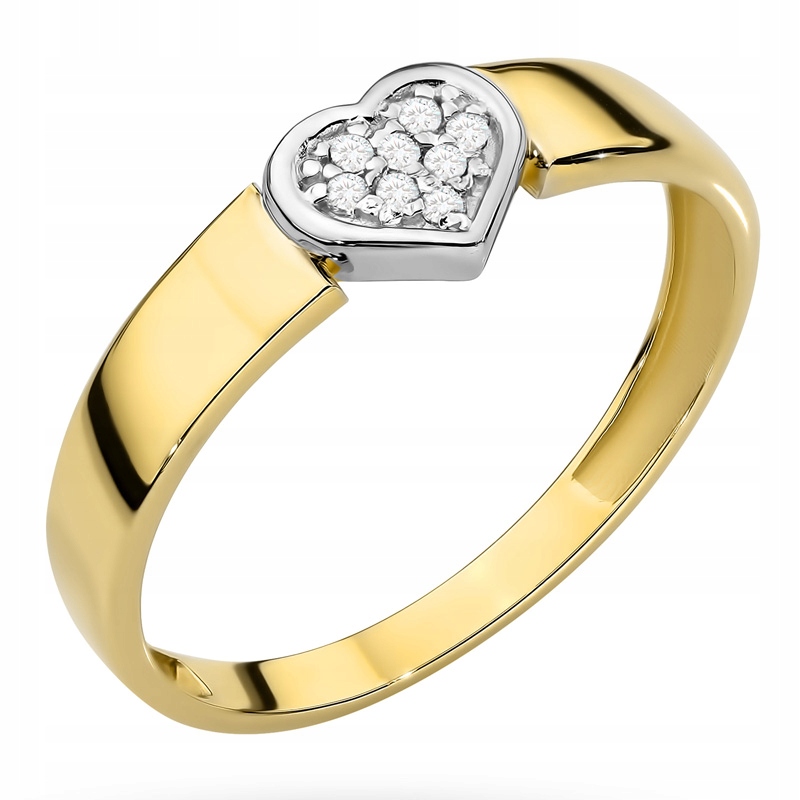 Zlatý Prstýnek pr. 585 Široký prsten Srdce s zirkony 14k vel.17