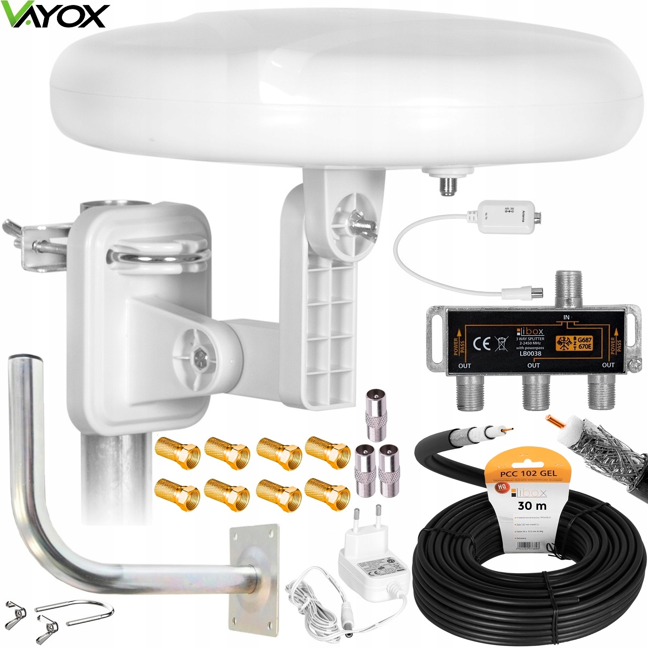 Všesměrová Anténa DVB-T2 Aktivní 4K Sada 3TV Vayox