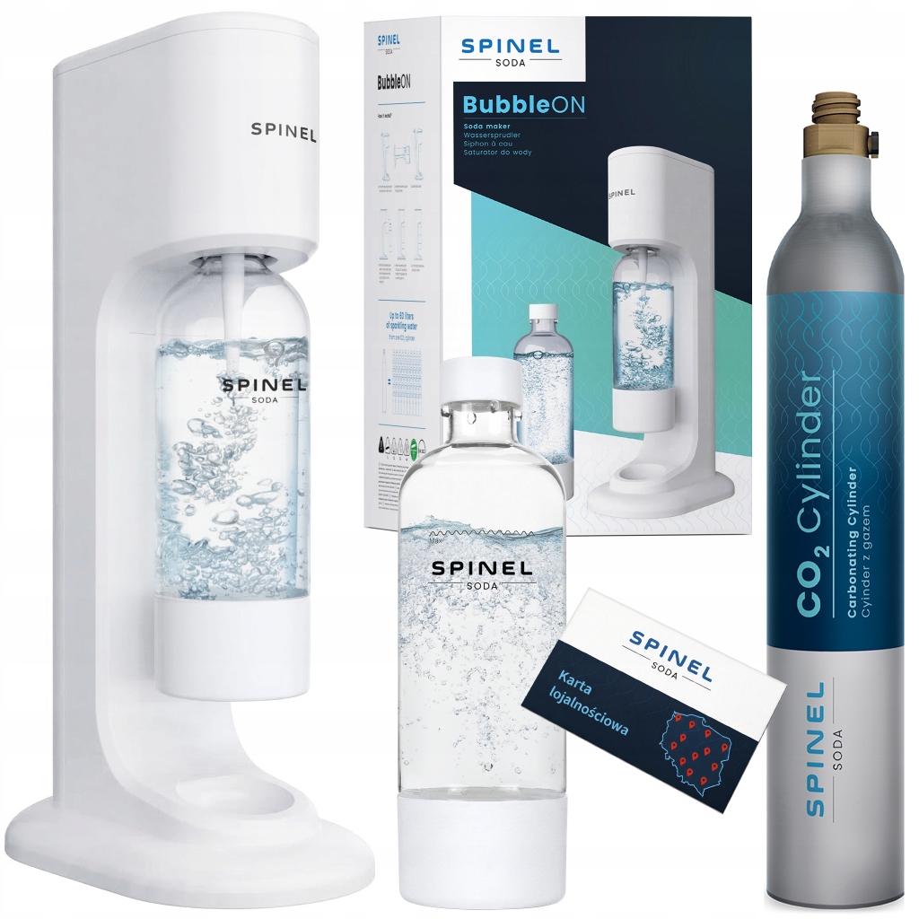 Výrobník Sody Spinel Soda BubbleON Bílý Na Sycení Vody Láhev 1 L Náplň
