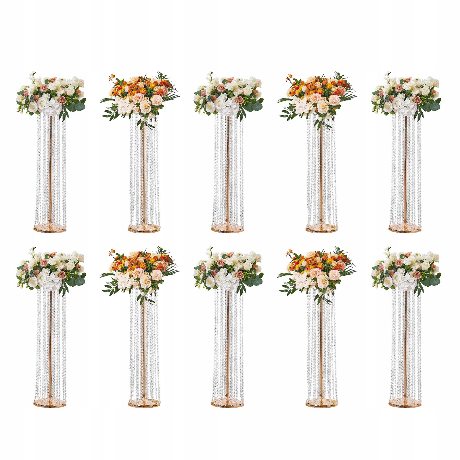 Stojany na krištáľové kvety 10 ks 90 cm zlaté kovové vázy na svadbu