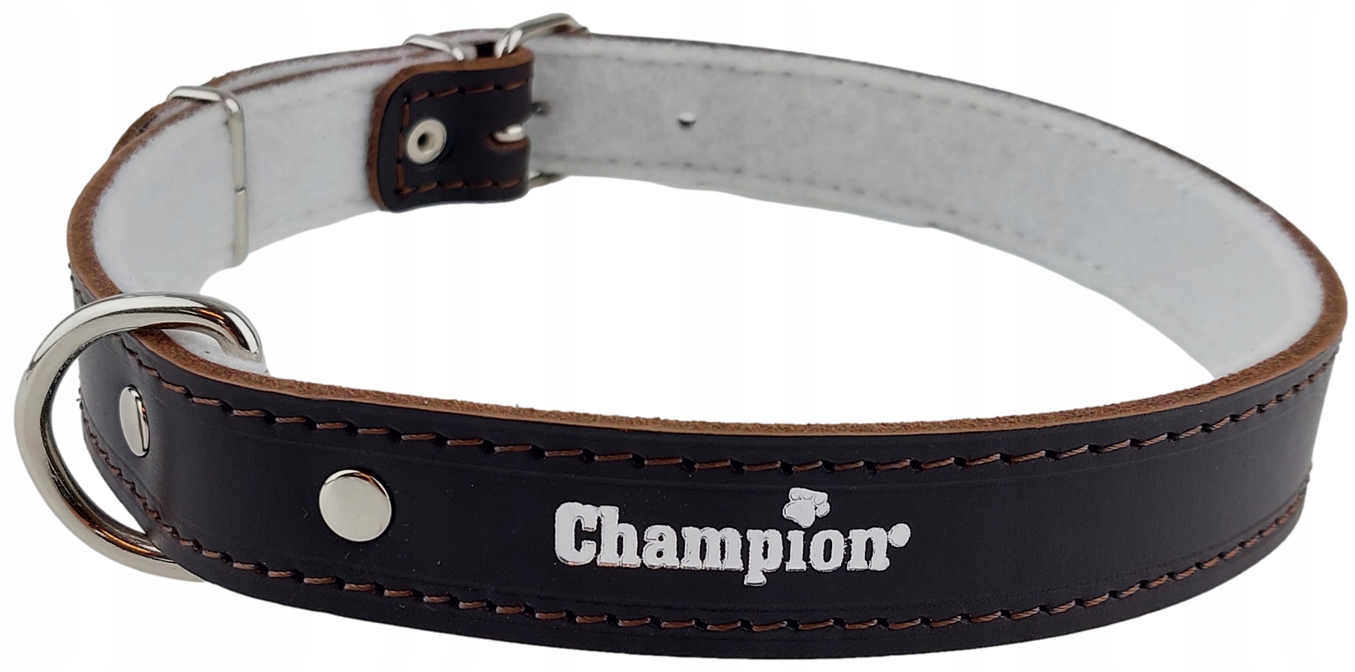 Levně Obojek pro psa Lícová kůže Polský Výrobce Champion 70 cm/3 cm Hnědá