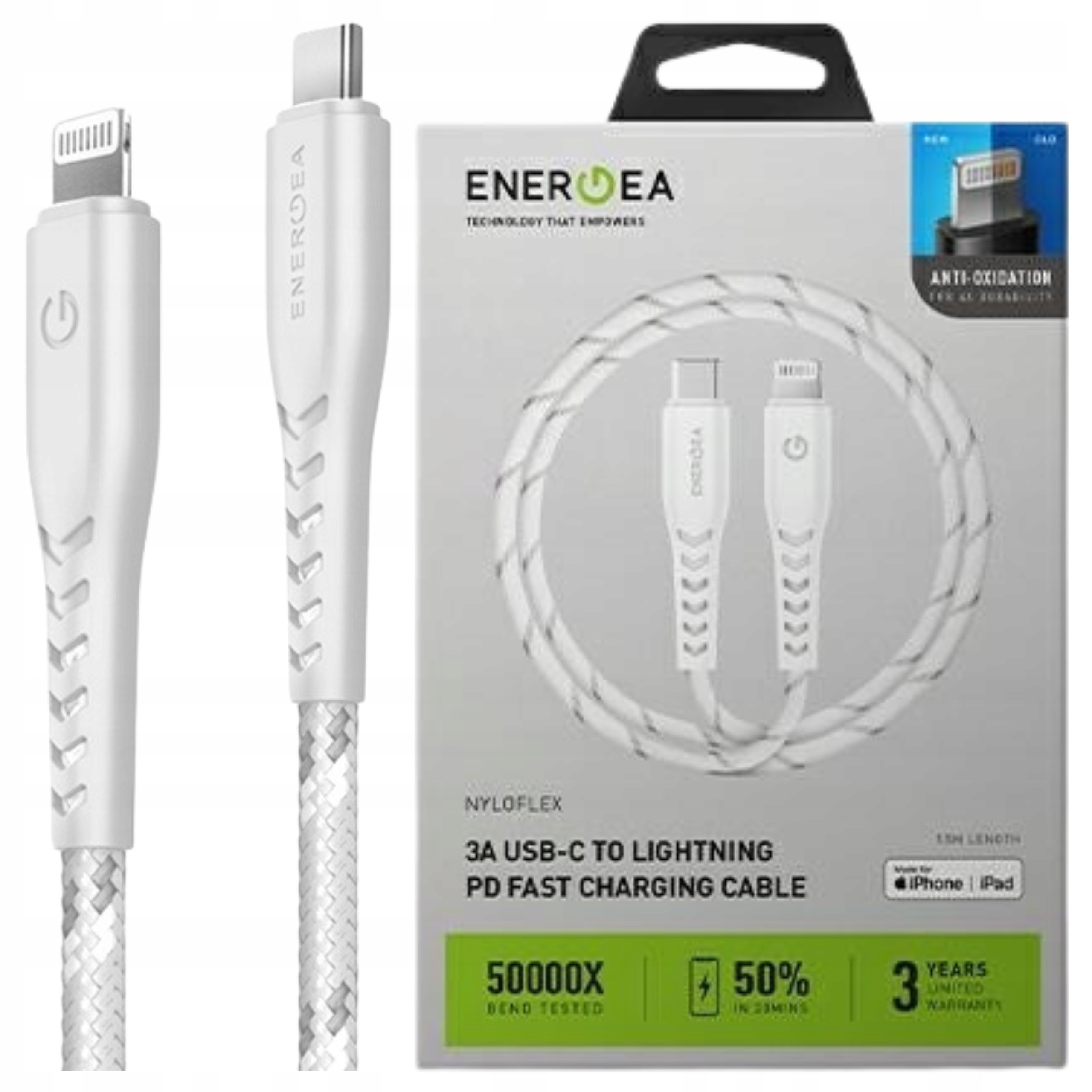 Energea kabel Nyloflex Usb-c LightningC94 Mfi 1.5 m bílý/bílý