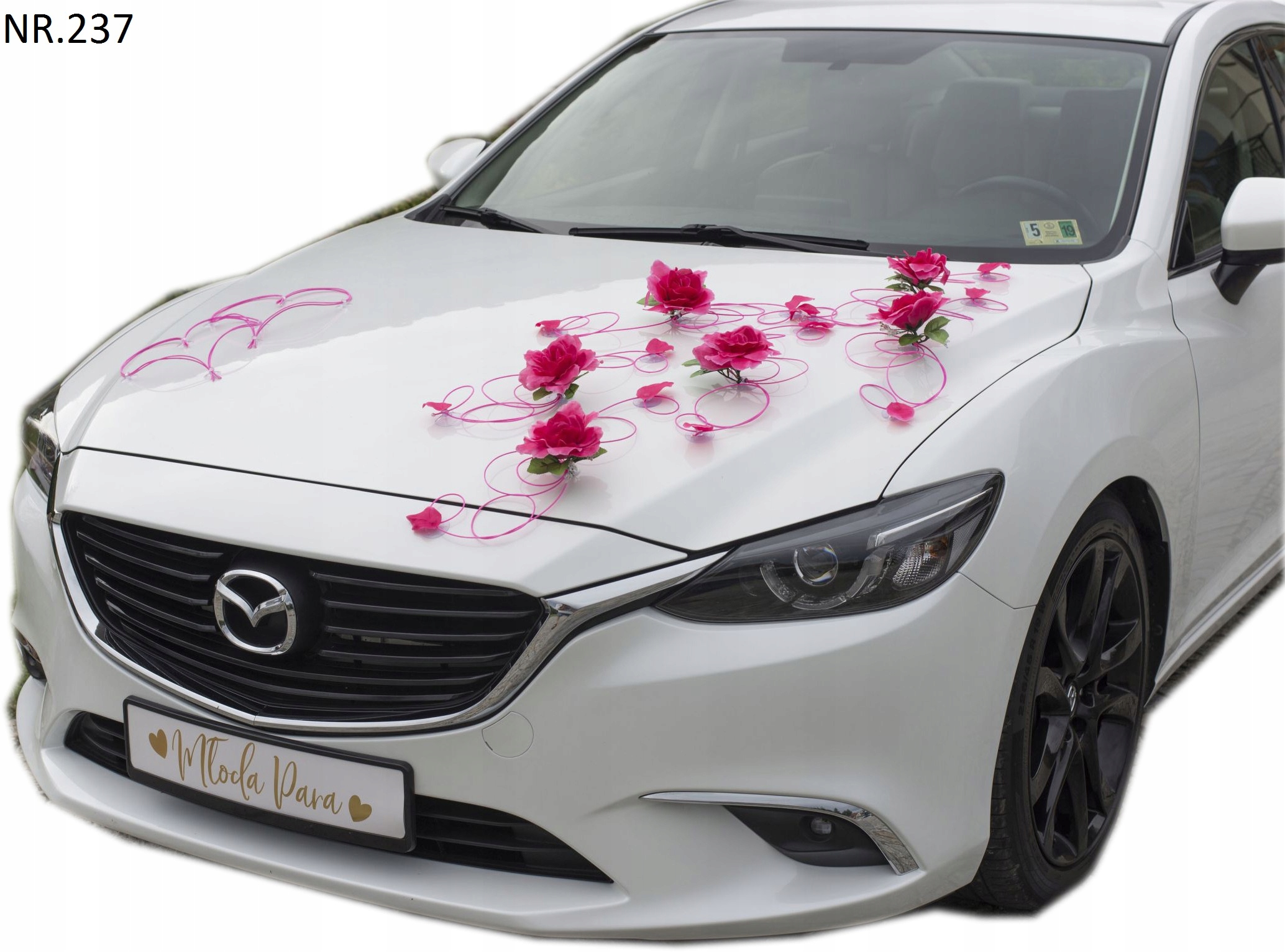 Malinová dekorace na auto na svatbu Strojek 237