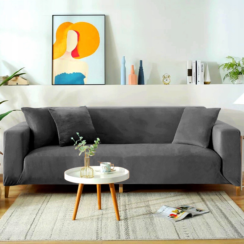 POKROWIEC NA KANAPĘ SOFĘ SZARY WELUR 3 OSOBOWY PREMIUM 190-230 CM Kod producenta 22X3