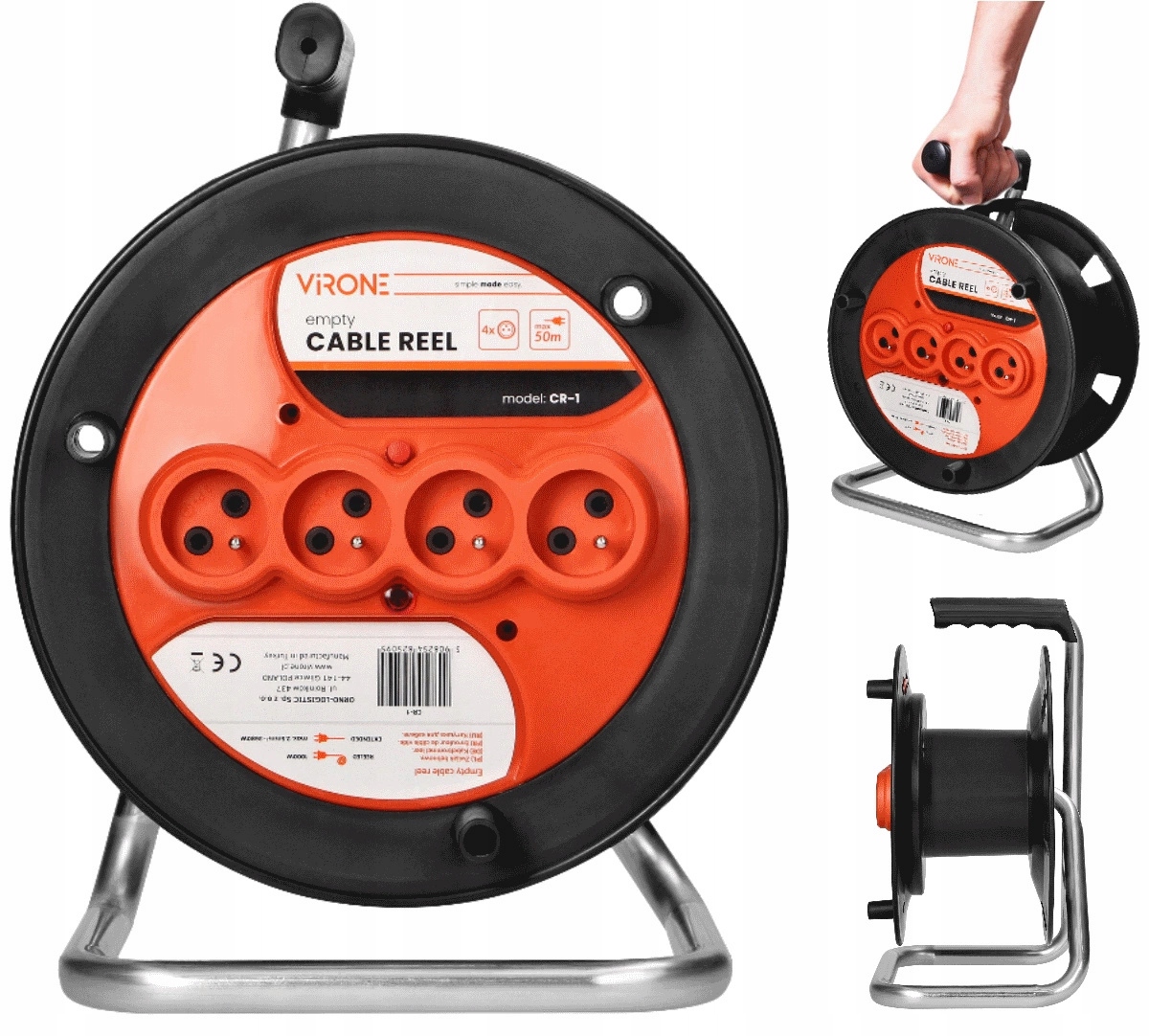 Bęben Pusty Zwijak Nawijak Kabla Przewodu Przedłużacza Do 50M 4x Gniazda