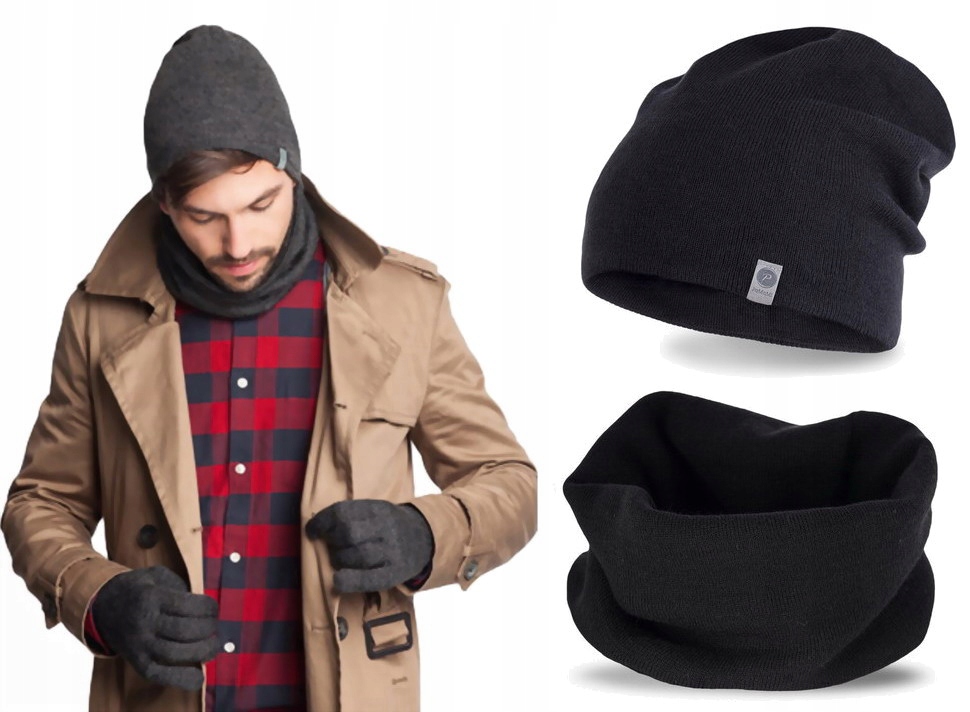 

Czarny Komplet męski Czapka Beanie I Komin PaMaMi