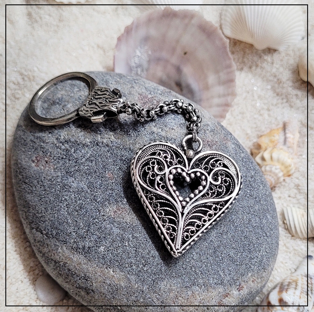 Turecká Filigránová Přívěsek Na Klíče Srdce Telkari STŘÍBRO925