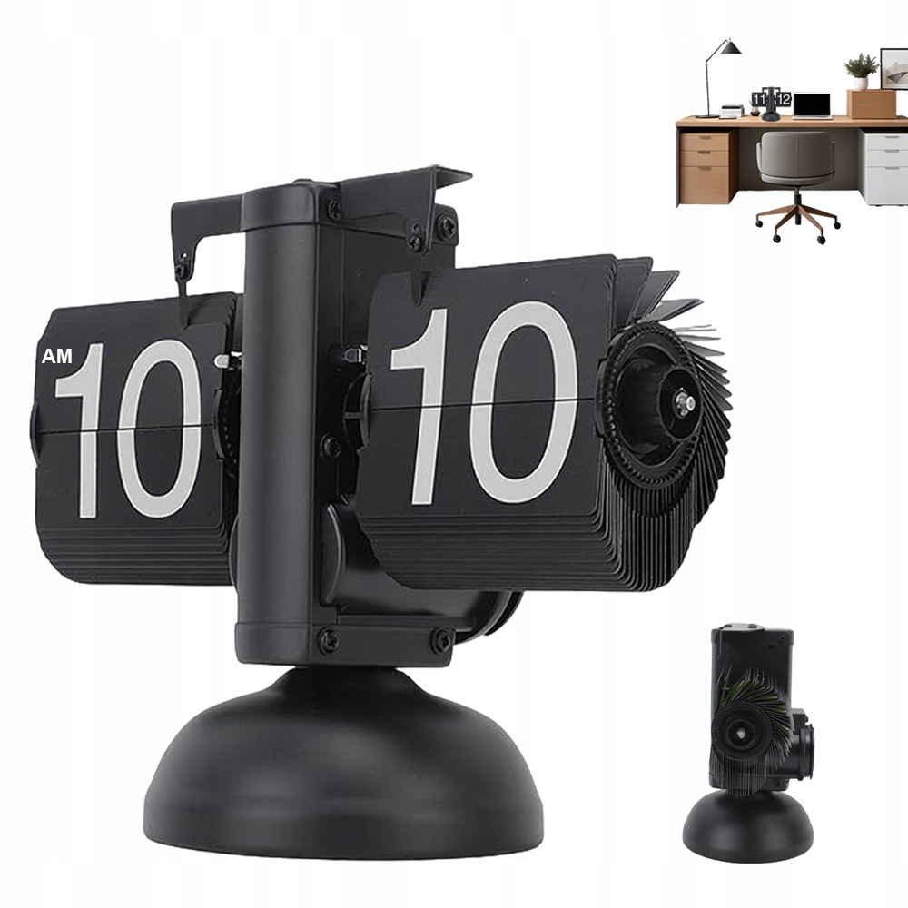 Černý Stojící Klapkový Hodinový Stroj 24 Hodin Stolní Retro Stolní Dekorace