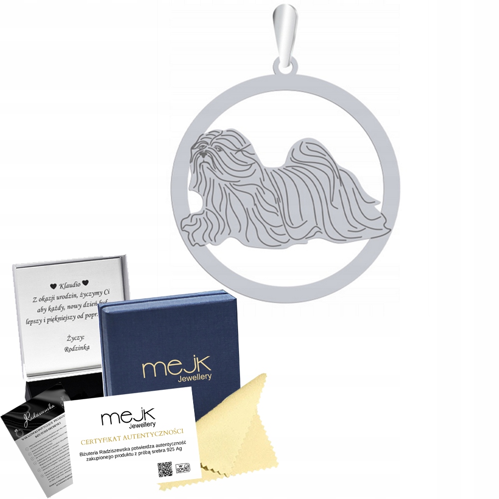 Stříbrný přívěsek se psem Lhasa Apso 925 Šperky Žena Gravírování Bonus