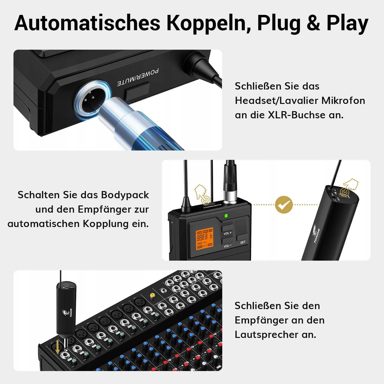TONOR Zestaw Mikrofonów Bezprzewodowych UHF z Mikrofonem Nagłownym — miniatura 8