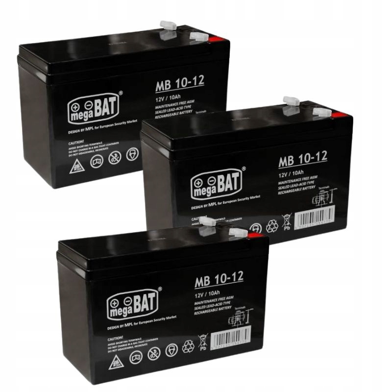 3x akumulátor Agm 12V 10Ah MegaBAT Ups solárny bicykel