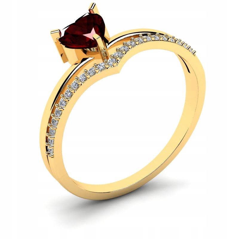 

Pierścionek Złoty Serduszko Z Bordową Cyrkonią