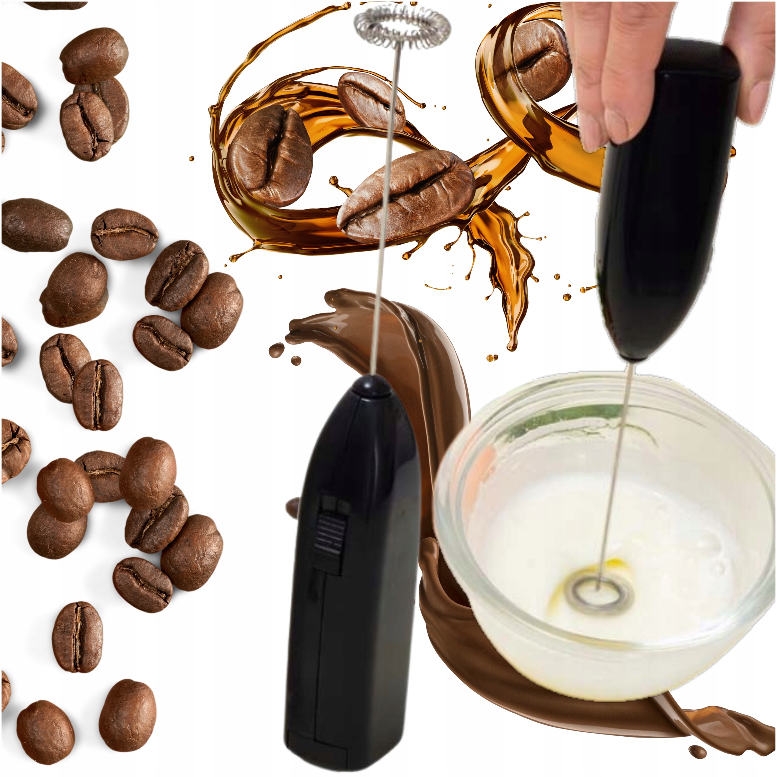 Spieniacz do Mleka Kawy Podręczny na Baterie 2xAA. 19,5cm Głowica 9cm