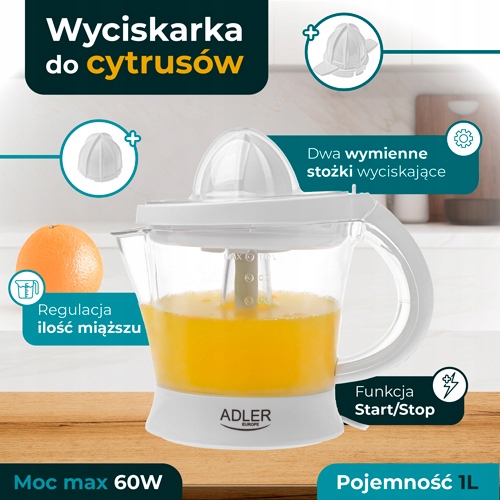 Wyciskarka do Cytrusów Adler AD 4014 Automatyczna z 2 Stożkami 1L