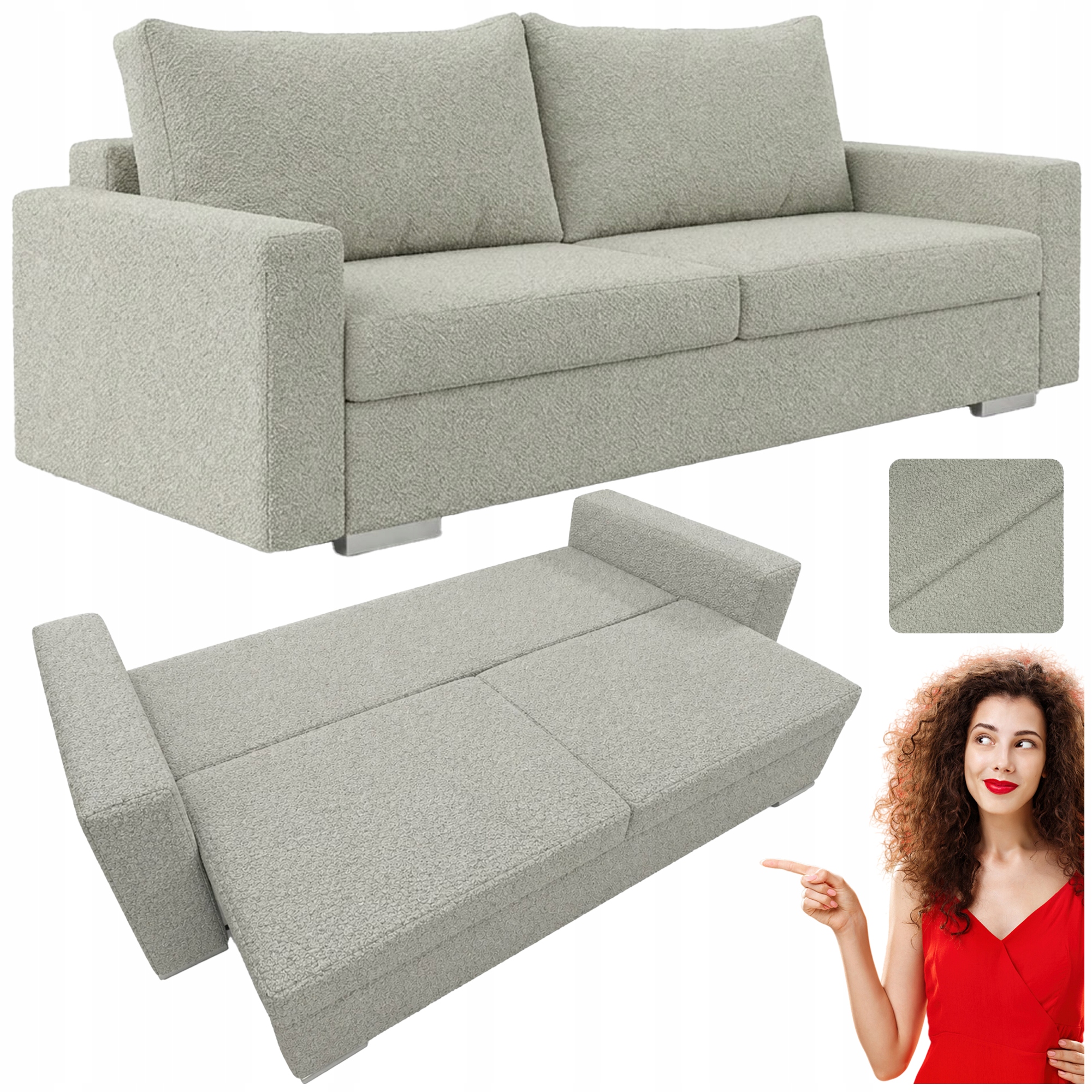 Sofa Rozkładana Kanapa z Funkcją Spania Dwuosobowa Do Salonu Szara Dravos