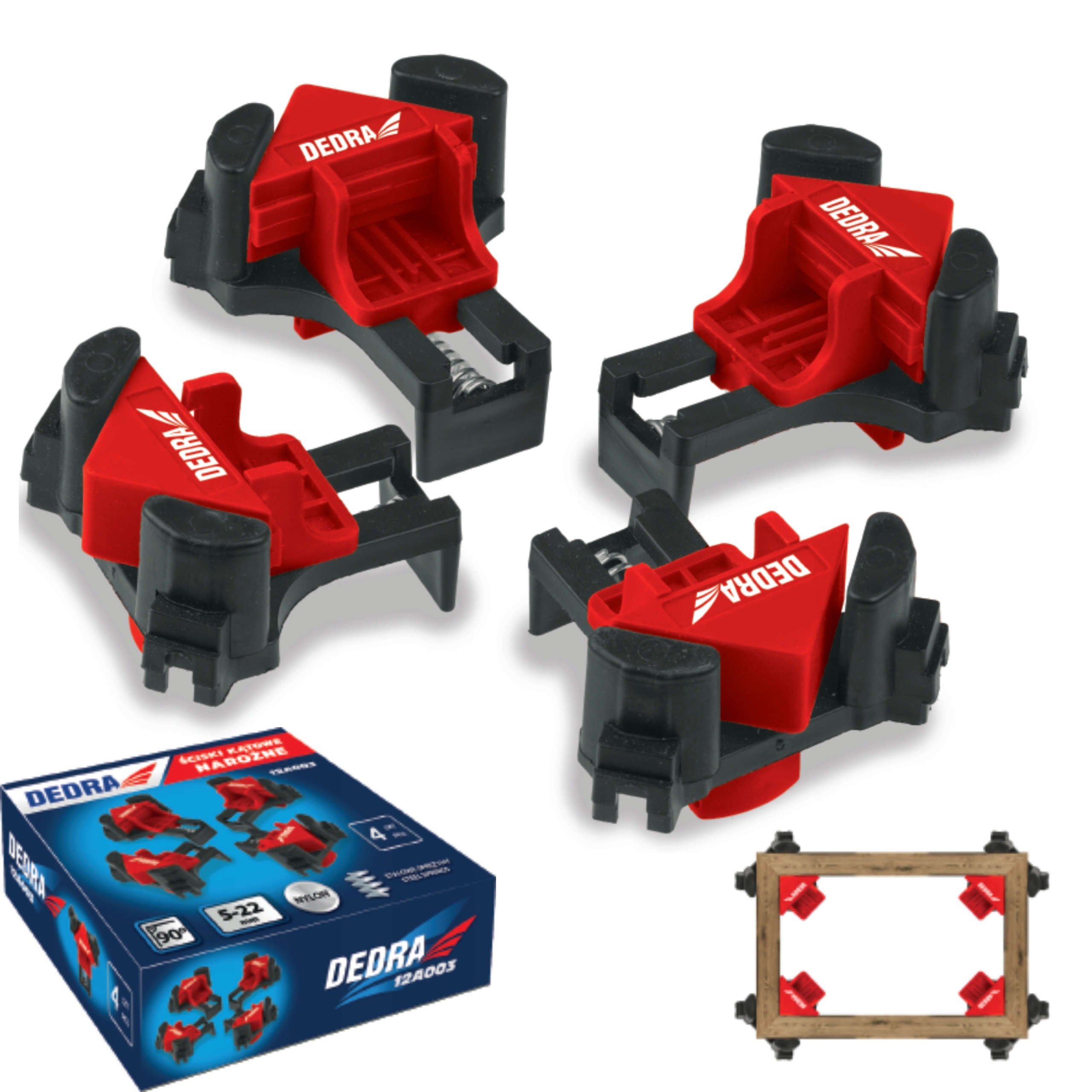 ŚCISKI STOLARSKIE KĄTOWE, ŚCISK NAROŻNY 4SZT. DO KĄTÓW WEWNĘTRZNYCH 5-22MM