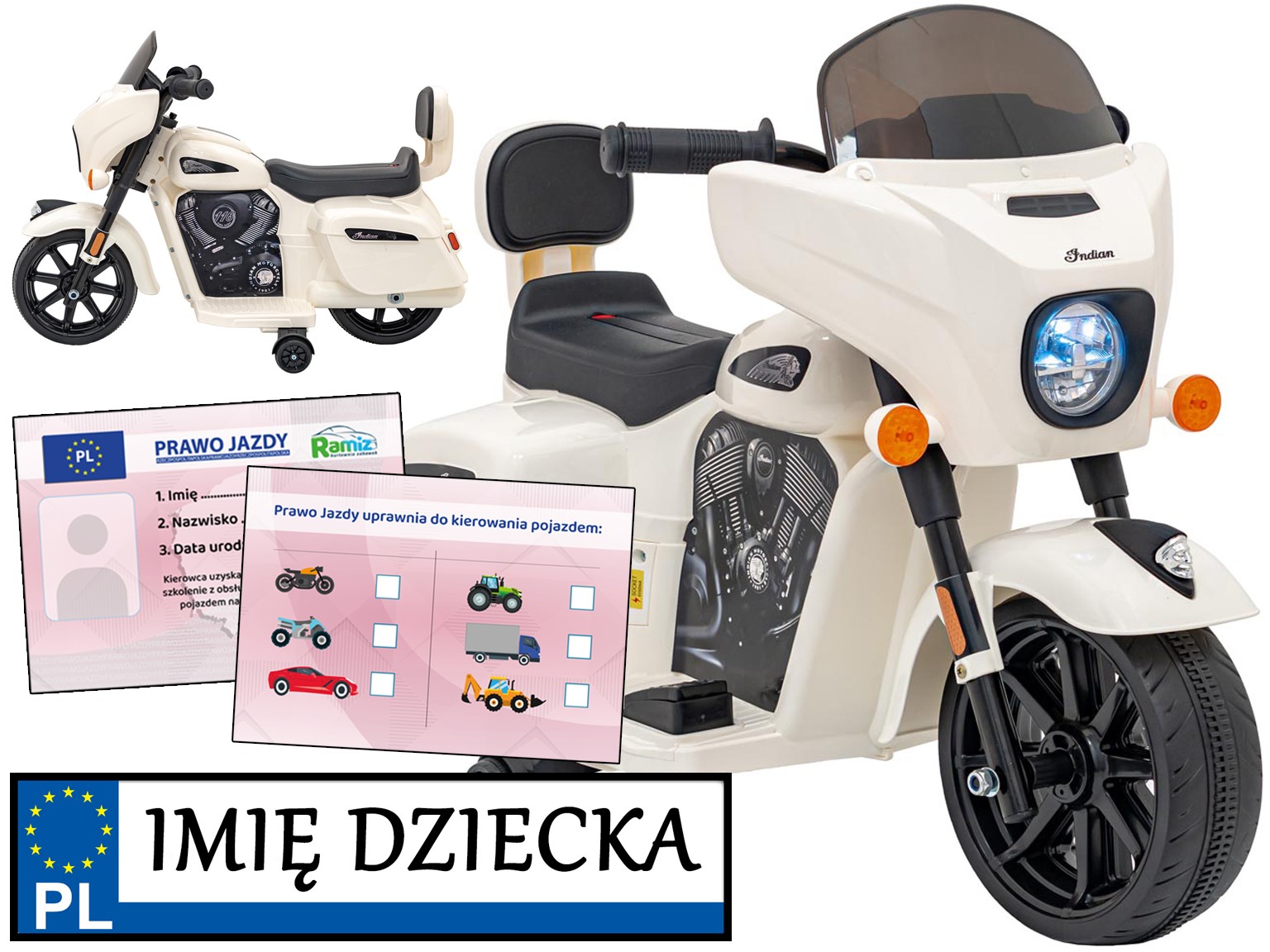 Motor motorek na akumulator dla dzieci Chopper Indian prawo jazdy