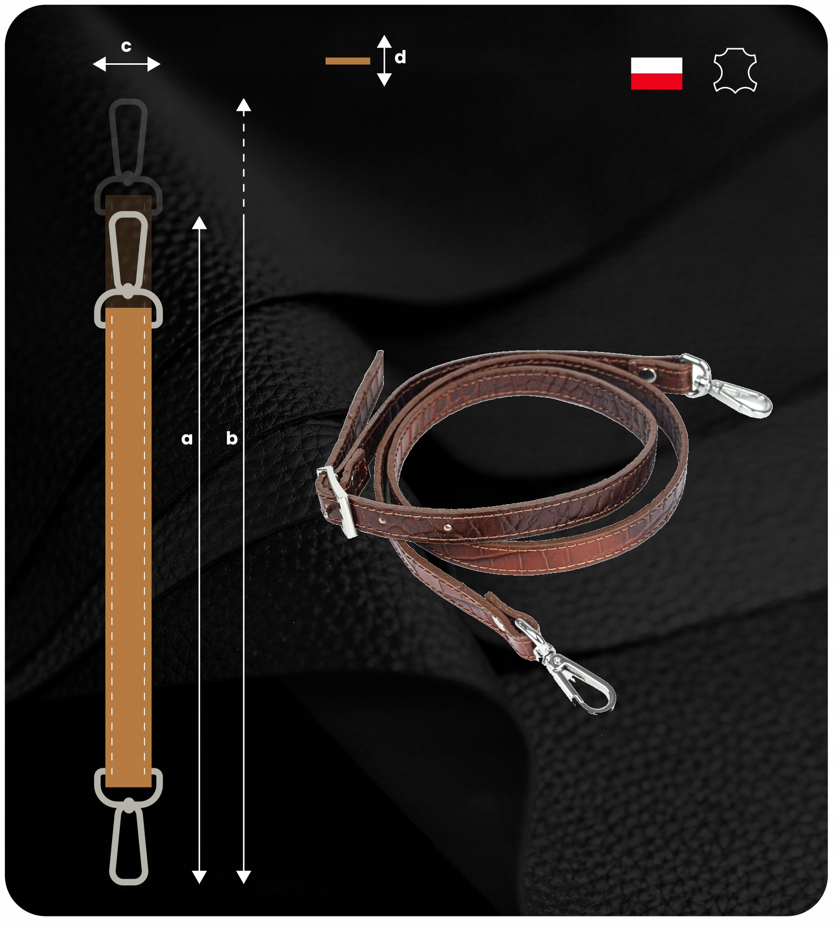 PASEK DO TOREBKI REGULOWANY SKÓRZANY BRĄZOWY DŁUGI Kolor brązowy