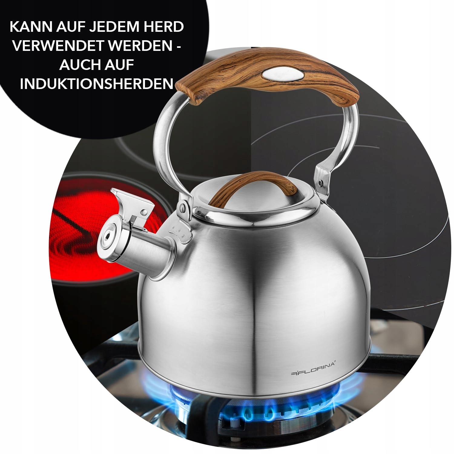FLORINA JOE 2,5L Steel Kettle with Wooden Handle for Induction/Gas/Electric — miniatura 3