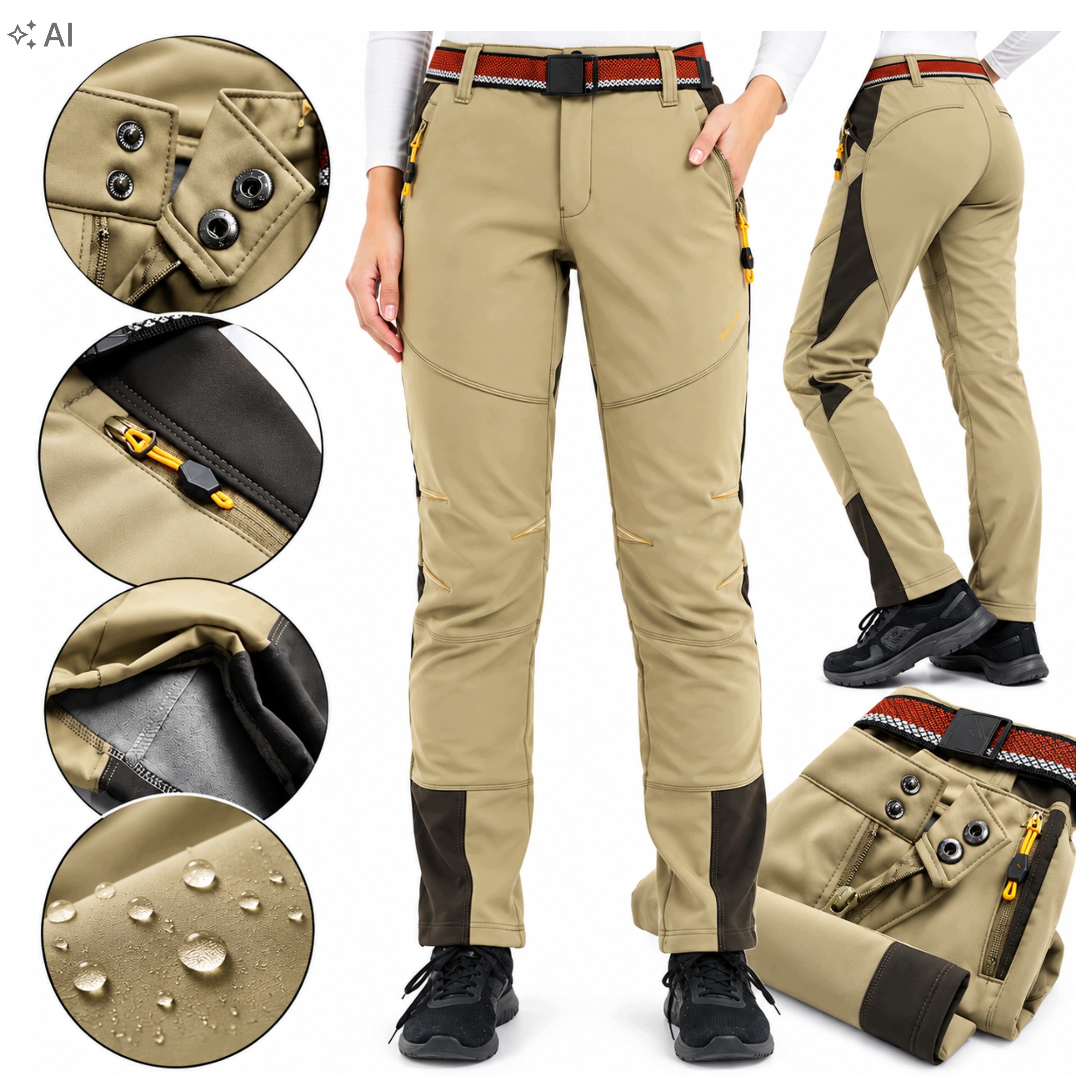 Jomlun Spodnie Damskie Softshell Ocieplane Wodoodporne Trekkingowe L