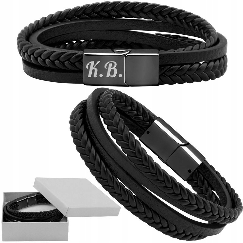 

Bransoletka warkocz z ekoskóry stal 316 L Grawer