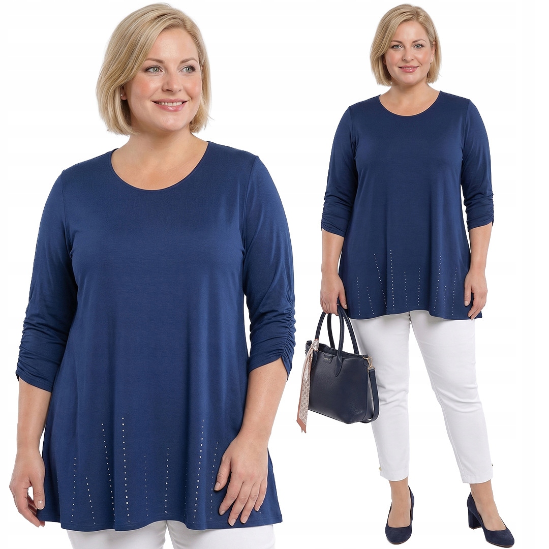 Tmavě modrá tunika se zirkony plus size velikost 52/54