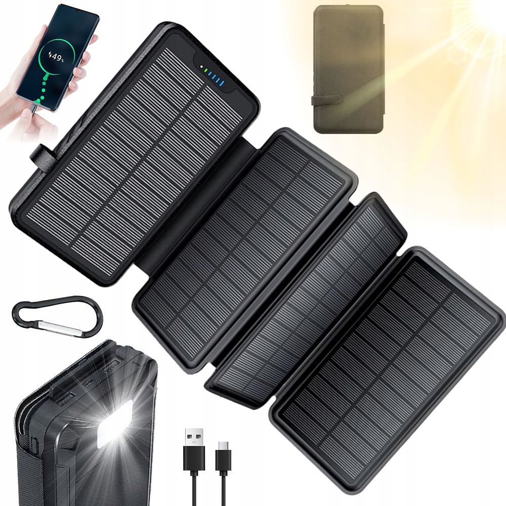 Powerbanky 26800MAH Akumulátor Solární S Usb Led Svítilnou