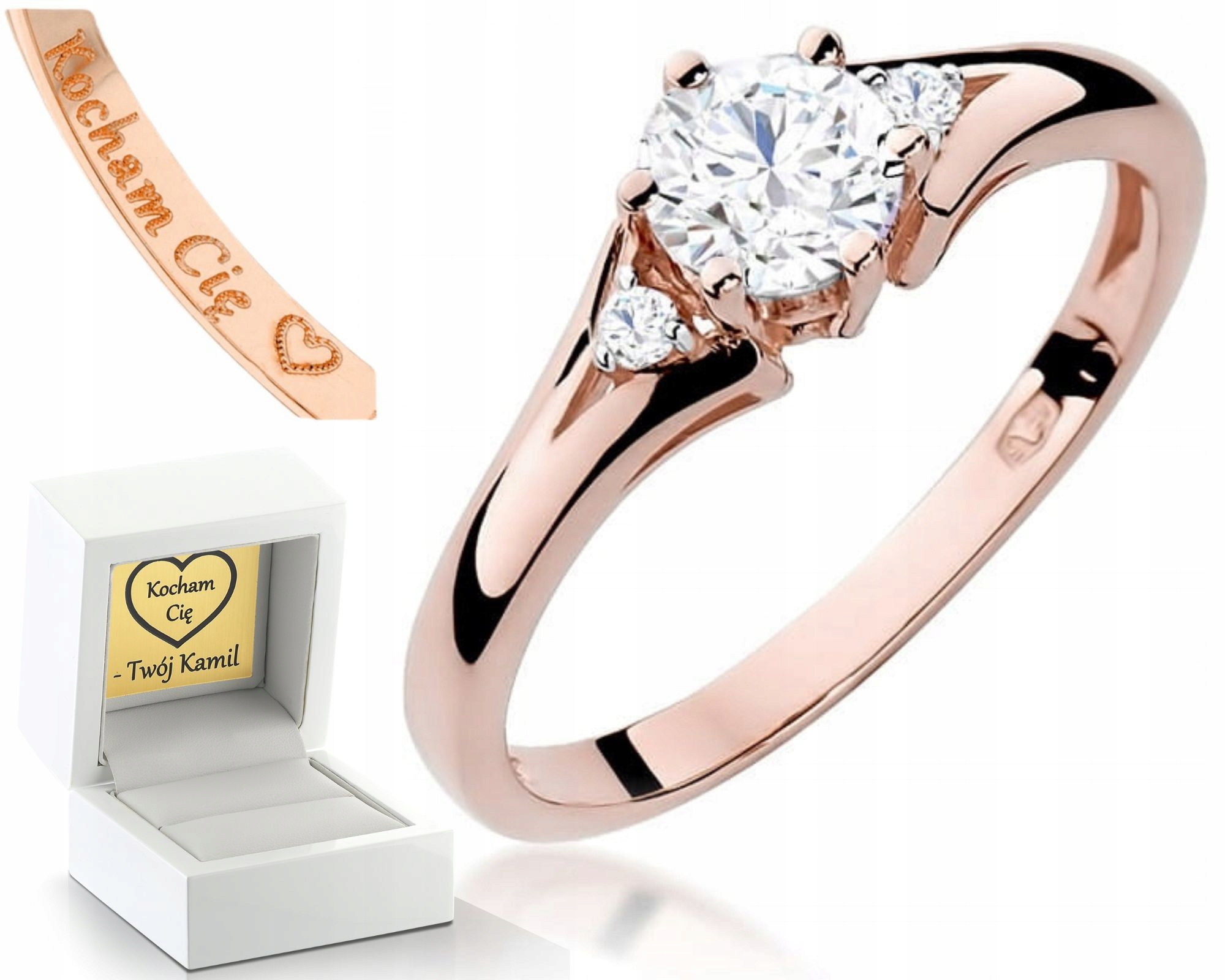 Růžové Zlato Prstýnek Přírodní Kámen Bílý Safír 585 Gravírování Bonus