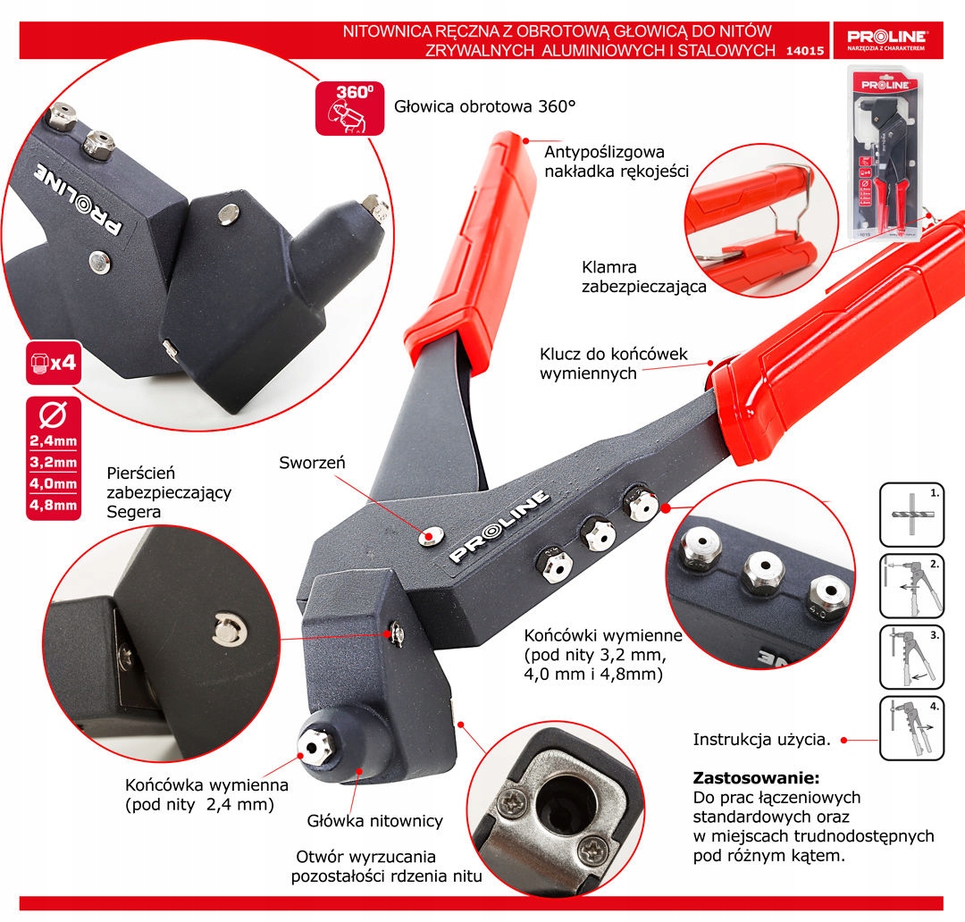 NITOWNICA Z OBROTOWĄ GŁOWICĄ 2,4-4,8MM, PROLINE Marka Proline