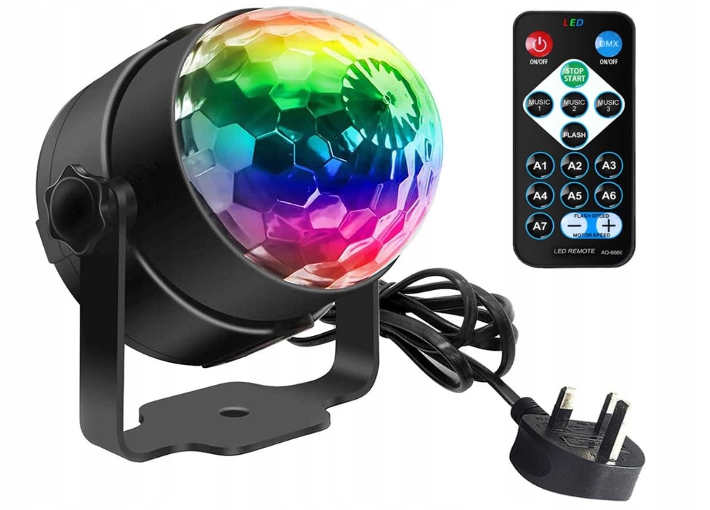 Kolorowa Mini Lampa Dyskotekowa Led z Obrotową Kulą 360° Energooszczędne