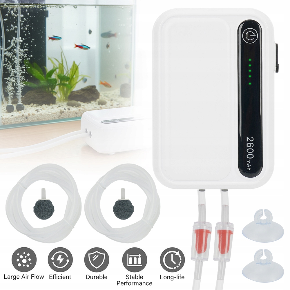 Přenosná Vzduchová Pumpa Do Akvária S Regulací Výkonu 2600 Mah 3 W