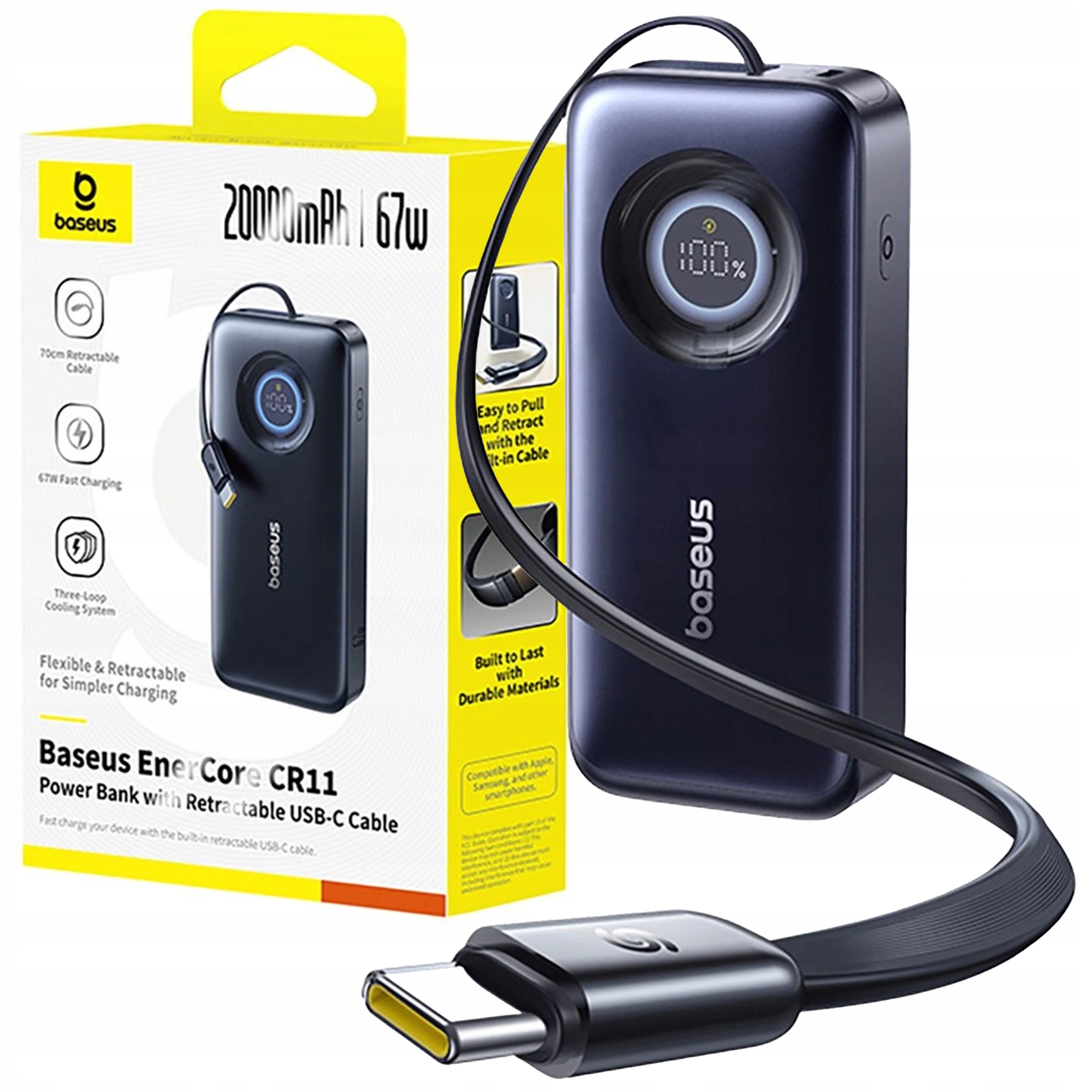 Rýchla Powerbanka Baseus 20000 mAh 67W Usb-c S Zvinovacím Káblom Usb Typ C