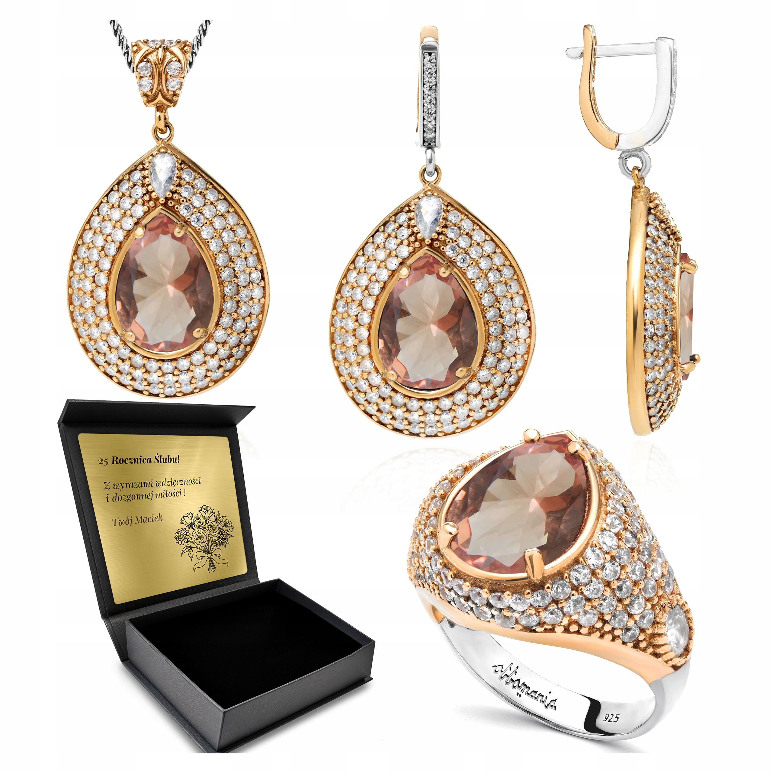 Sada Stříbrných Šperků 925 Zirkony Sultán Dárek pro ženu Gravírování